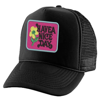 ALLNTRENDS Have A Nice Day Trucker Hat Summer Graphic Cap Embroidered Sunflower Snapback (Black)