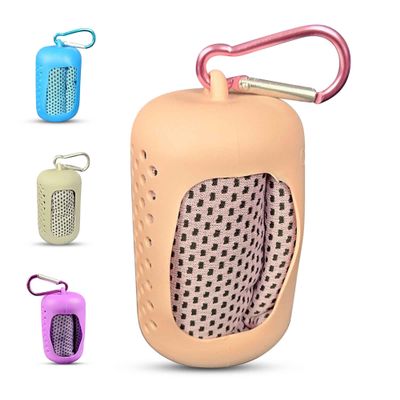 Boonedocken Quick Dry Microfiber Towel - Perfect for Backpacking, Yoga, Travel, Camping, Sports & More - Super Absorbent & Lightweight - Convient Silicone Case with Carabiner Clip (Pink)