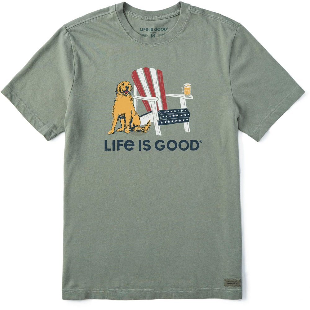 Life is Good - Mens American Adirondack Beer Crusher T-Shirt, Color Moss Green, Size: XXX-Large