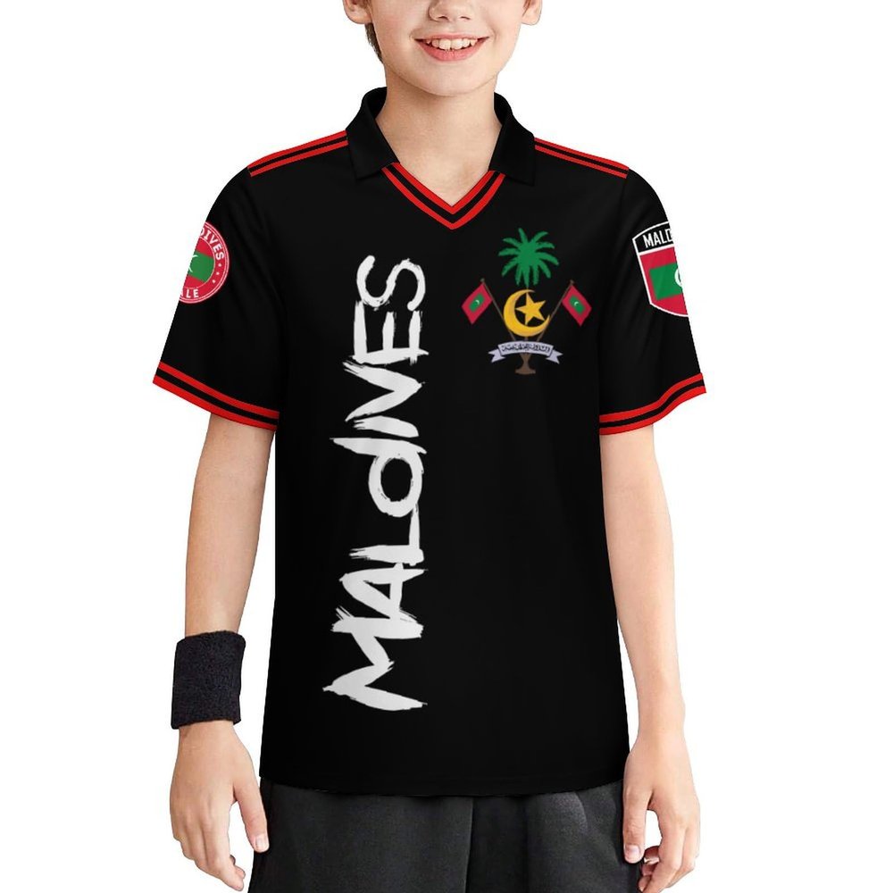 Vafogehu Flag of Maldives Children's Football Jersey Short Sleeve Casual T-Shirt 160CM