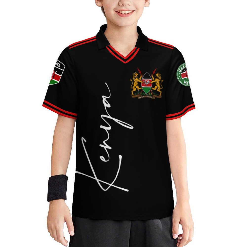 Vafogehu Flag of Kenya Children's Football Jersey Short Sleeve Casual T-Shirt 150CM