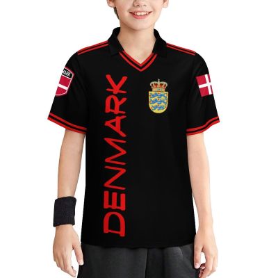 Vafogehu Flag of Denmark Children's Football Jersey Short Sleeve Casual T-Shirt 160CM