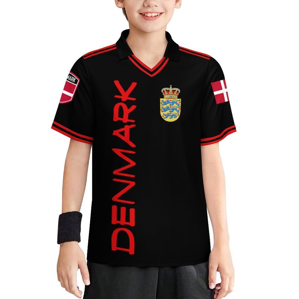 Vafogehu Flag of Denmark Children's Football Jersey Short Sleeve Casual T-Shirt 160CM