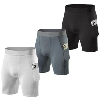 Kreeqe Men's Solid Gym Workout Shorts Bodybuilding Running Fitted Training Jogging Short Pants with Pocket 3 Colors