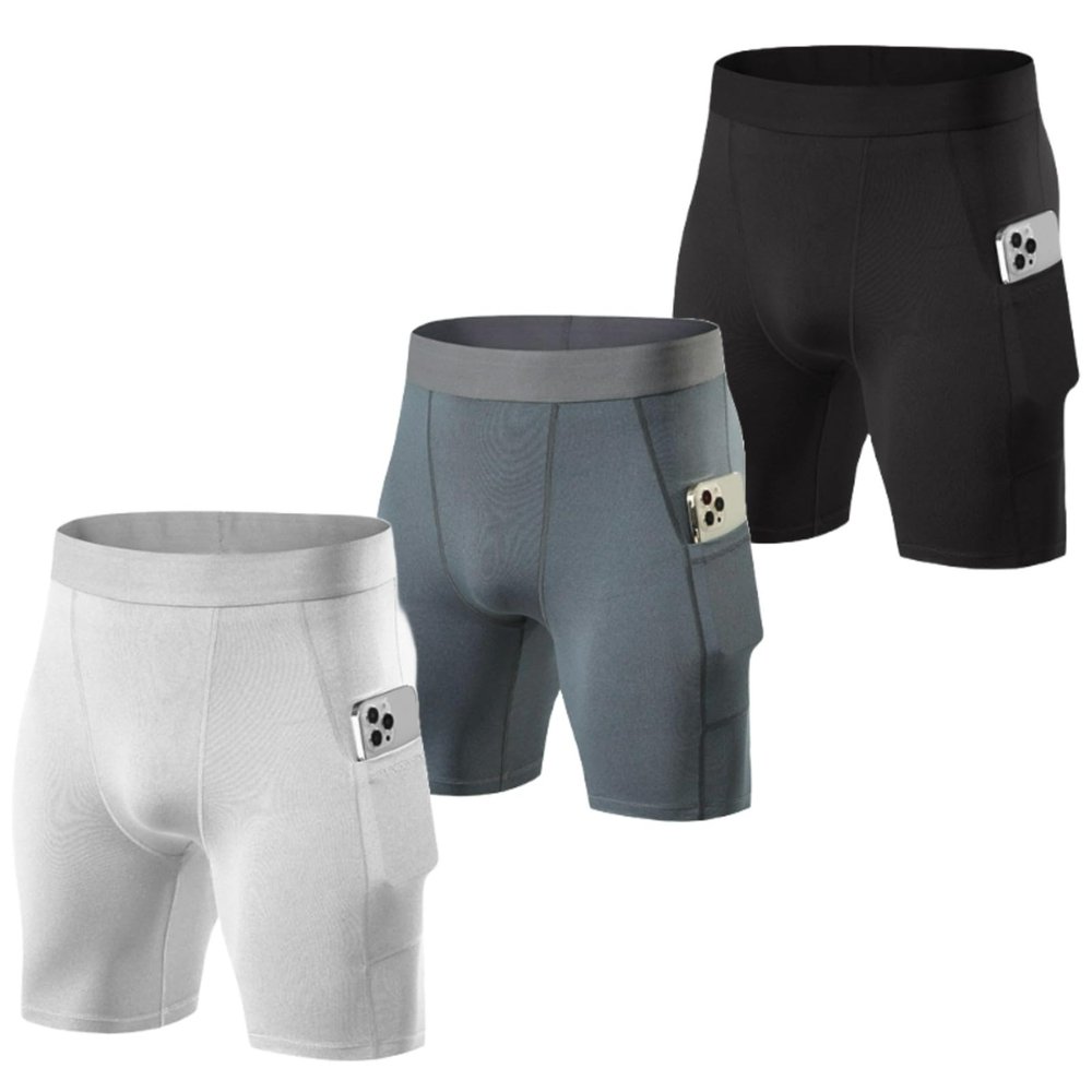 Kreeqe Men's Solid Gym Workout Shorts Bodybuilding Running Fitted Training Jogging Short Pants with Pocket 3 Colors