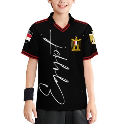 Vafogehu Flag of Egypt Children's Football Jersey Short Sleeve Casual T-Shirt 130CM