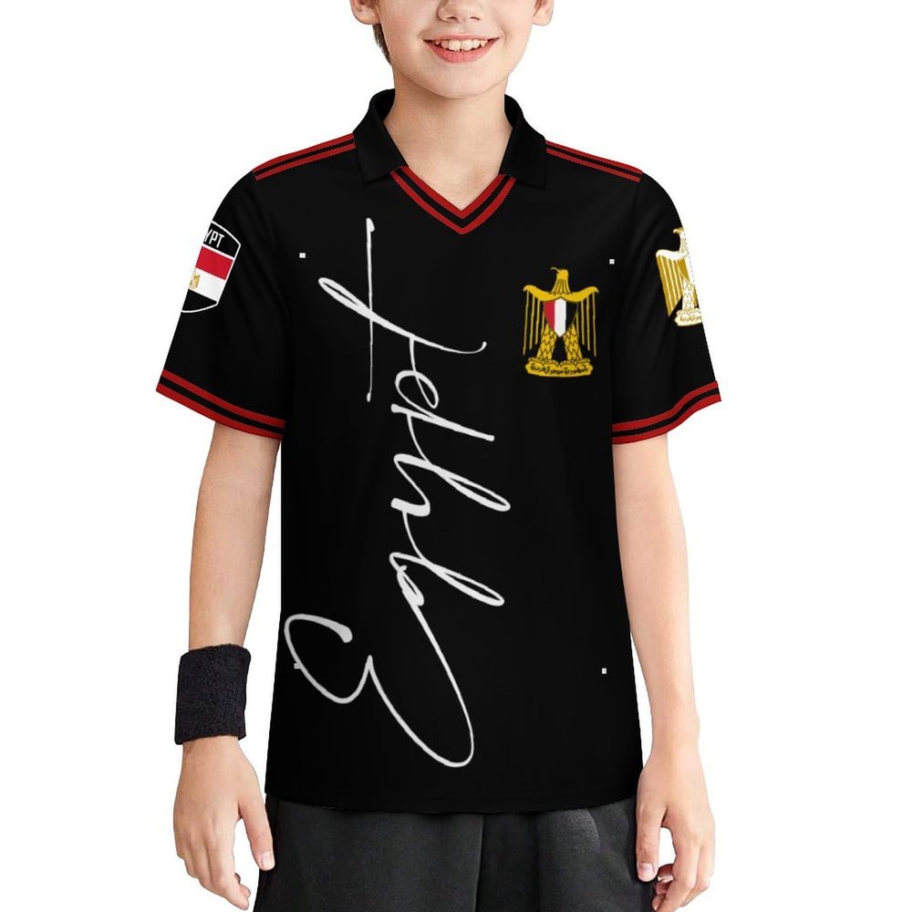 Vafogehu Flag of Egypt Children's Football Jersey Short Sleeve Casual T-Shirt 130CM