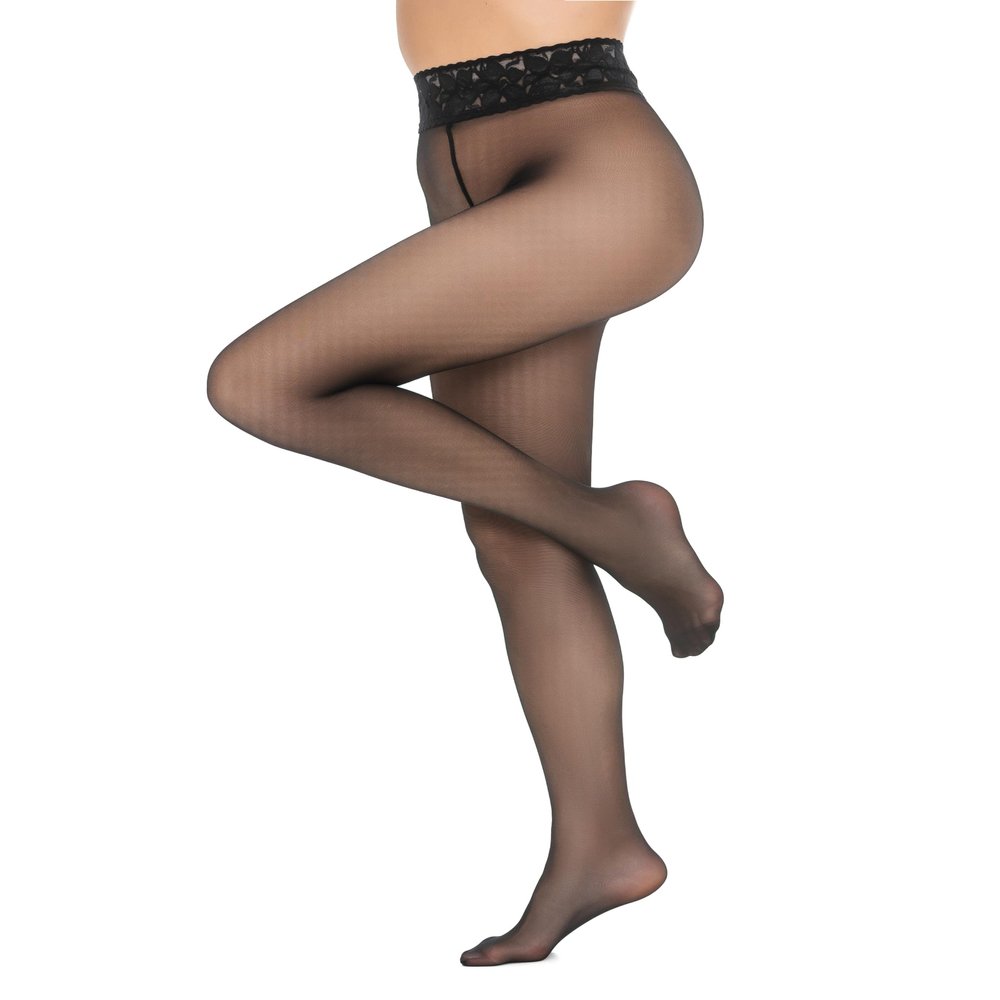 Veluk Lace Belt Sheer Tights for Women 40 Denier Without Shorts, Semi-matte Surface, Flat Seams, Silicone-based Elastic Belt and Cotton Gusset
