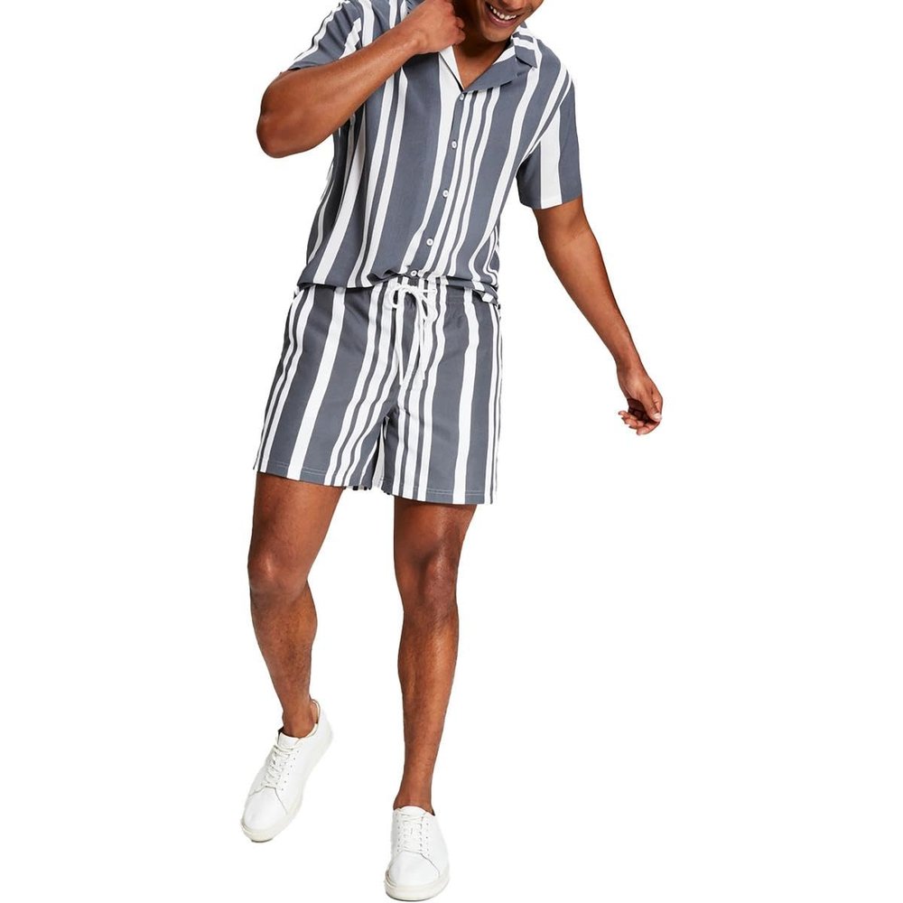 And Now This Men's Regular-Fit Stripe 6" Drawstring Shorts Coal Combo M