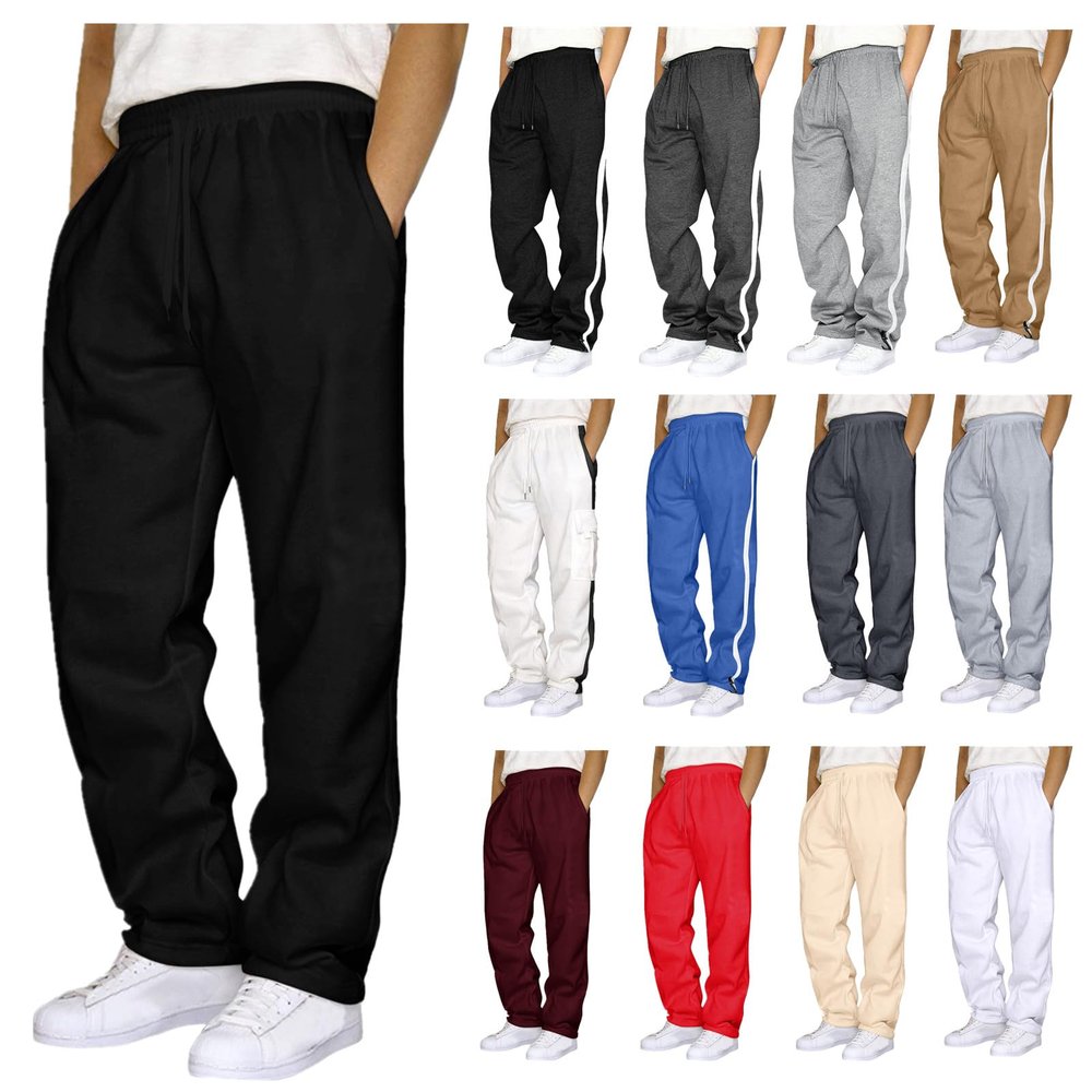 NineFit Basics Sweat Pants for Mens Wide Leg Joggers Pants Heavyweight Fleece Workout Jogging Loose Fit Trousers with Pockets, 3X-Large, #A1 Black