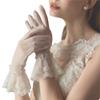 YAEISM White Mesh Lace Ruffled Wedding Gloves - Sheer Tulle Pearl Opera Tea Party Bridal Accessories view 1
