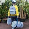 KRUIJHEU seersucker backpack, seersucker lunch box, personalized seersucker backpack, boy birthday gift, diaper bag, Off-white, backpack view 2