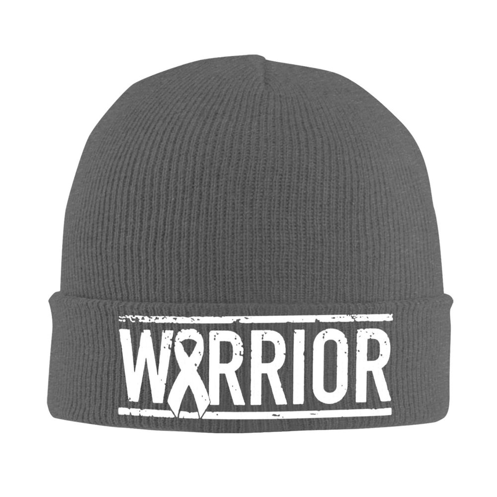 Brain Cancer Warrior Tumor Awareness Ribbon Beanie Hat Winter Unisex Knit Hat Ski Stocking Cuffed Cap Deep Heather