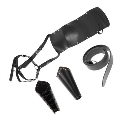 CATIEBYE Medieval Man Cosplay Props Knight Clothing Set Half Shoulder Cape Belt Bracers Perfect for Halloween Stage Performances Black