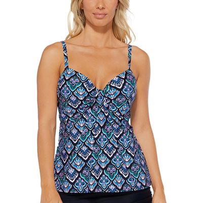 Island Escape Womens Underwire Molded Cups Tankini Swim Top Black 6