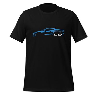 2024 Sports Car C8 t-Shirt for Vette Drivers Rapid Blue Minimalist Silhouette Custom Tee