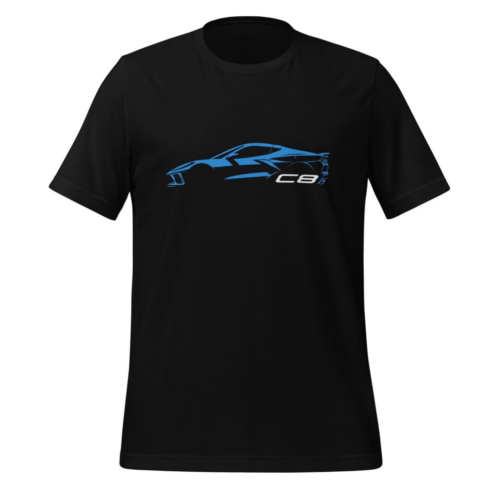 2024 Sports Car C8 t-Shirt for Vette Drivers Rapid Blue Minimalist Silhouette Custom Tee