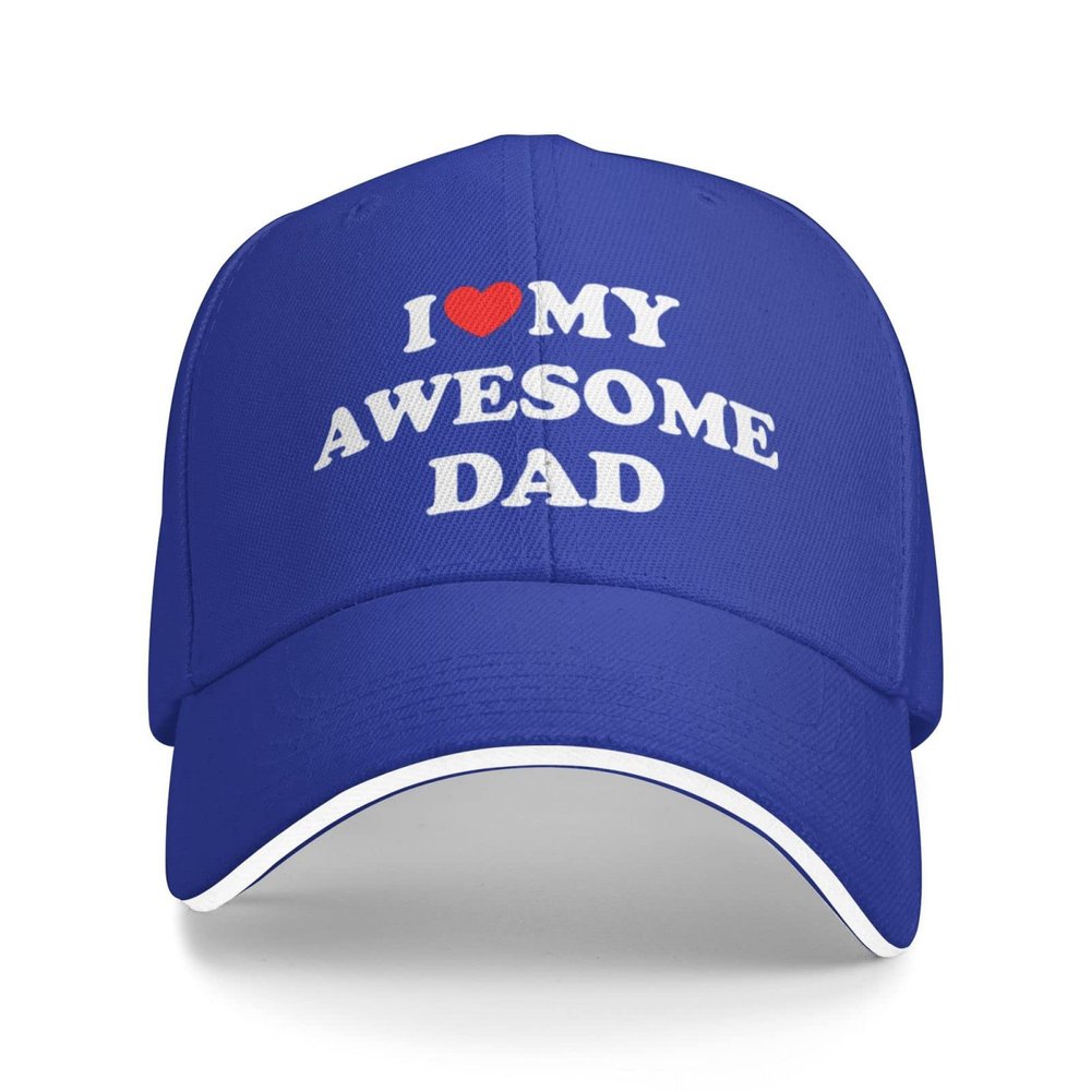 I Love My Awesome Dad Gift Baseball Cap Men Trucker Hat Gift Women Dad Hat Sun Hat Adjustable Ponytail Hat Blue
