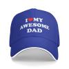I Love My Awesome Dad Gift Baseball Cap Men Trucker Hat Gift Women Dad Hat Sun Hat Adjustable Ponytail Hat Blue view 1