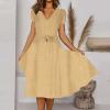 XUNRYAN Bohemian Dresses Women 2024 Summer Casual V-Neck Polka Dots Chiffon Wrap Midi Dress Below Knee Length Trendy Sundress view 2
