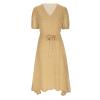 XUNRYAN Bohemian Dresses Women 2024 Summer Casual V-Neck Polka Dots Chiffon Wrap Midi Dress Below Knee Length Trendy Sundress view 4