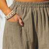 CUPSHE Women Pants Patch Pocket Tapered Leg Elastic Waist Long Pant Casual Beach,Khaki XS view 3
