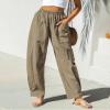 CUPSHE Women Pants Patch Pocket Tapered Leg Elastic Waist Long Pant Casual Beach,Khaki XS view 4