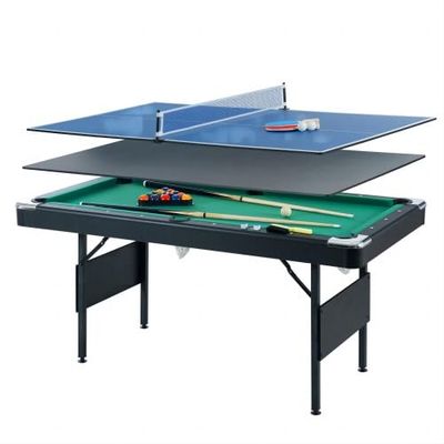 3 in 1 Pool Table Ping Pong Dining Table Combo Foldable Tabletop Mesa for Adults Multi Game Table with Billiard Accessories and Tennis Paddles,family movement (Green)