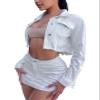 PuiLean Women's Button Down Jacket Long Sleeve Cropped Top Denim Jeans Coat view 1