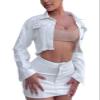 PuiLean Women's Button Down Jacket Long Sleeve Cropped Top Denim Jeans Coat view 2