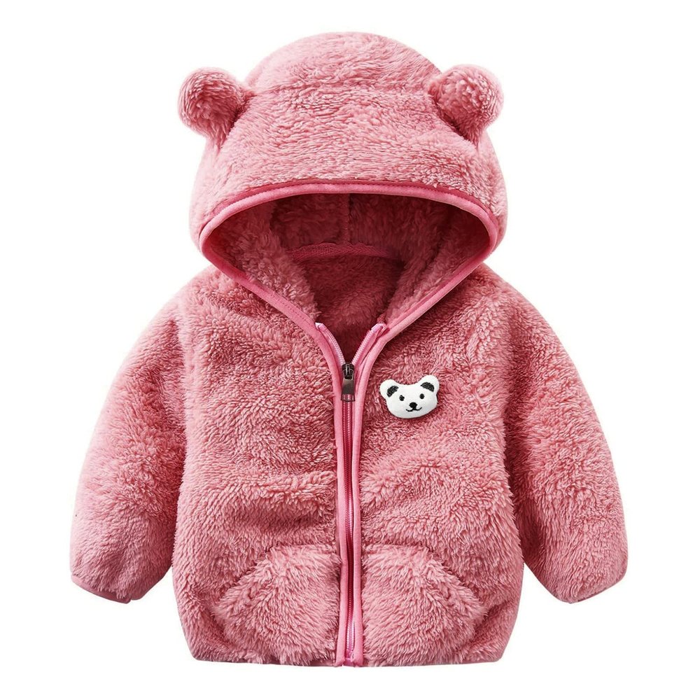 NineFit Basics Newborn Infant Baby Girls Boys Jacket Bear Ears Hooded Outerwear Zipper Warm Fleece Winter Coat (Pink, 18-24 Months)