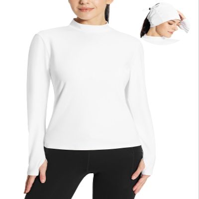 baleaf Women's Thermal Shirts Mock Neck Top with Neck Gaiter White L