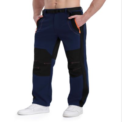 BondiTrekk Mens Snow Ski Pants Fleece Lined Winter Hiking Waterproof Insulated Snowboard Outdoor Pant with Belt Zipper Pockets Navy Blue L