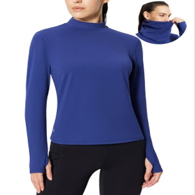 baleaf Women's Thermal Shirts Mock Neck Top with Neck Gaiter Blue XL