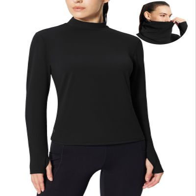 baleaf Women's Thermal Shirts Mock Neck Top with Neck Gaiter Black 2XL