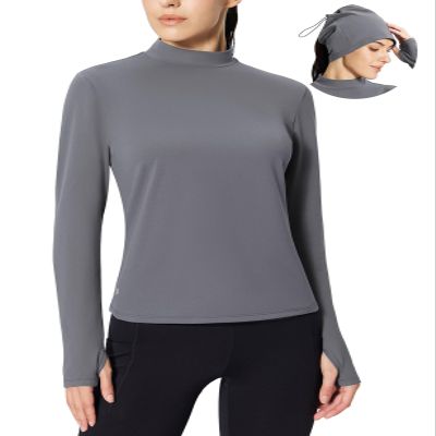 baleaf Thermal Long Sleeve Shirts for Women Mock Neck Base Layer Underwear Top Warm Fleece Winter Clothes with Neck Gaiter Grey S
