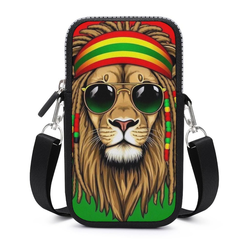 CWECVWE Small Crossbody Cellphone Wallet Bag, Mobile phone bag, Travel Purse Holder With Adjustable Strap Compatible with Cool Rasta Flag Weedleaf Rastafarian Reggae Lion
