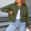 ANRABESS Women Cropped Bomber Jacket 2025 Fashion Casual Trendy Varsity Y2k Jackets Fall Outfits Army Green Large view 2