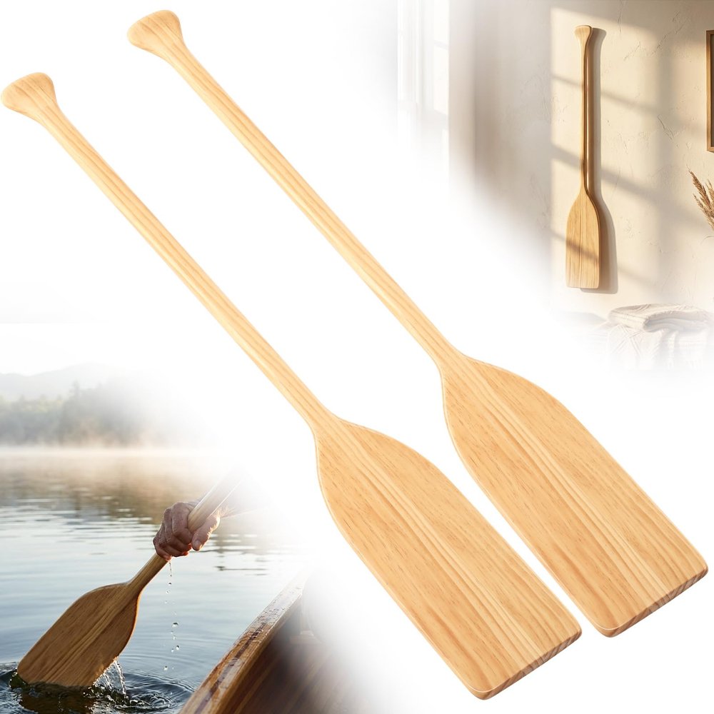 Silipull 2 Pcs 2.5-4 ft Wooden Canoe Oar Paddle, 30-48 Inches Paddle Canoe, Solid Pine Handheld Wooden Oar for Kayak Water Sport Home Decoration(4 ft,Classic Blades,Light Brown)