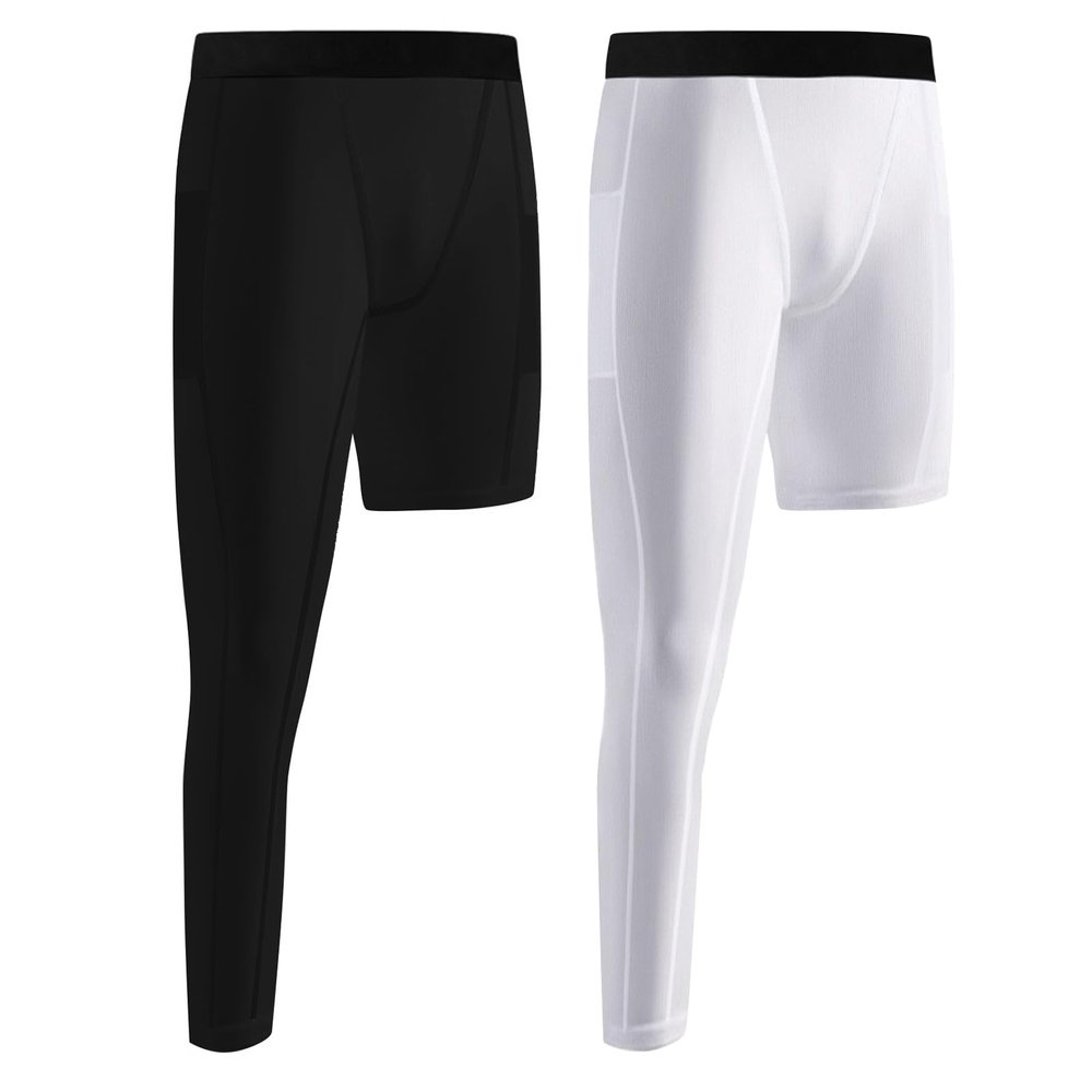 Valcatch Youth Boys' One Leg Compression Pants with Pockets for Basketball Soccer Running Athletic Tights Leggings Base Layer
