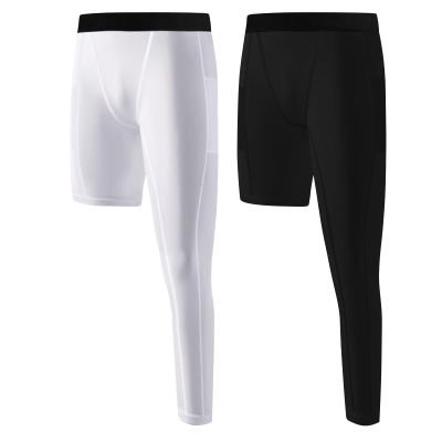 Valcatch Youth Boys' One Leg Compression Pants with Pockets for Basketball Soccer Running Athletic Tights Leggings Base Layer