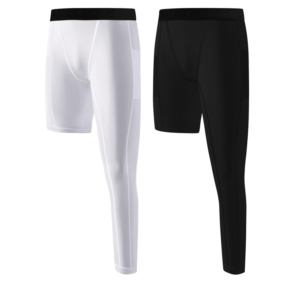 Valcatch Youth Boys' One Leg Compression Pants with Pockets for Basketball Soccer Running Athletic Tights Leggings Base Layer