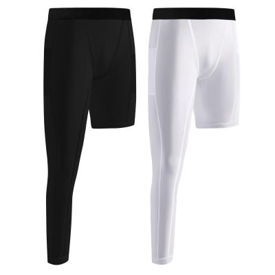 Valcatch Youth Boys' One Leg Compression Pants with Pockets for Basketball Soccer Running Athletic Tights Leggings Base Layer
