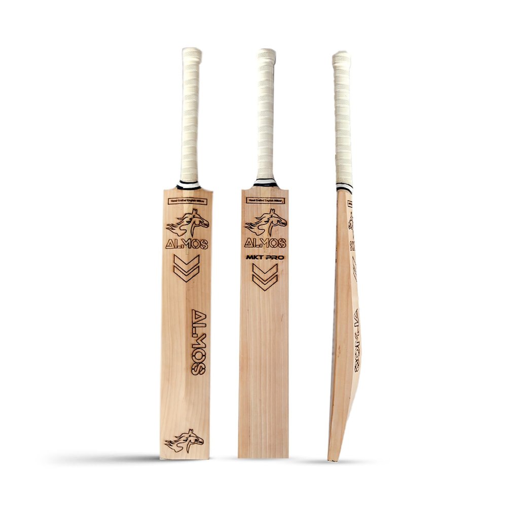 Almos Sports English Willow Cricket Bat  Players Reserve Grade 1, Lightweight 2.6 lb, Long Handle, 12 Grain Hard Hitting Bat for Adults