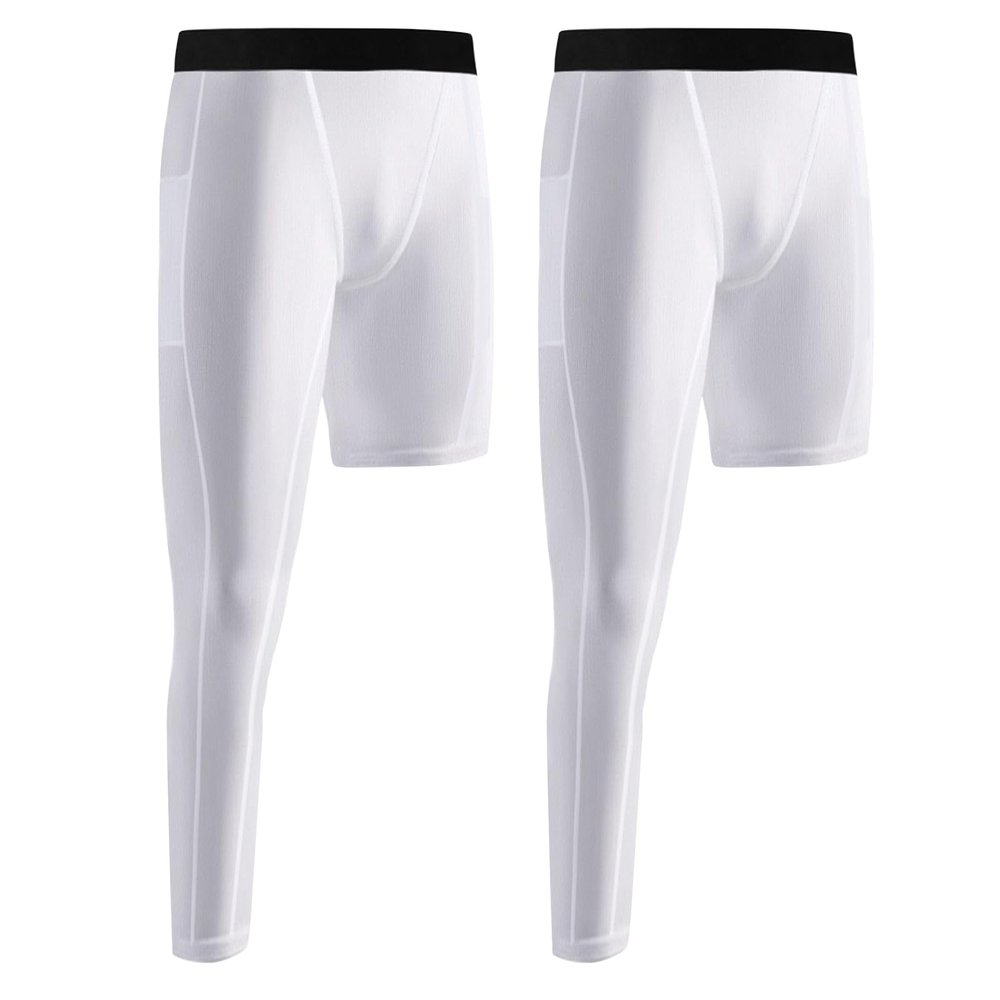 Valcatch Youth Boys' One Leg Compression Pants with Pockets for Basketball Soccer Running Athletic Tights Leggings Base Layer