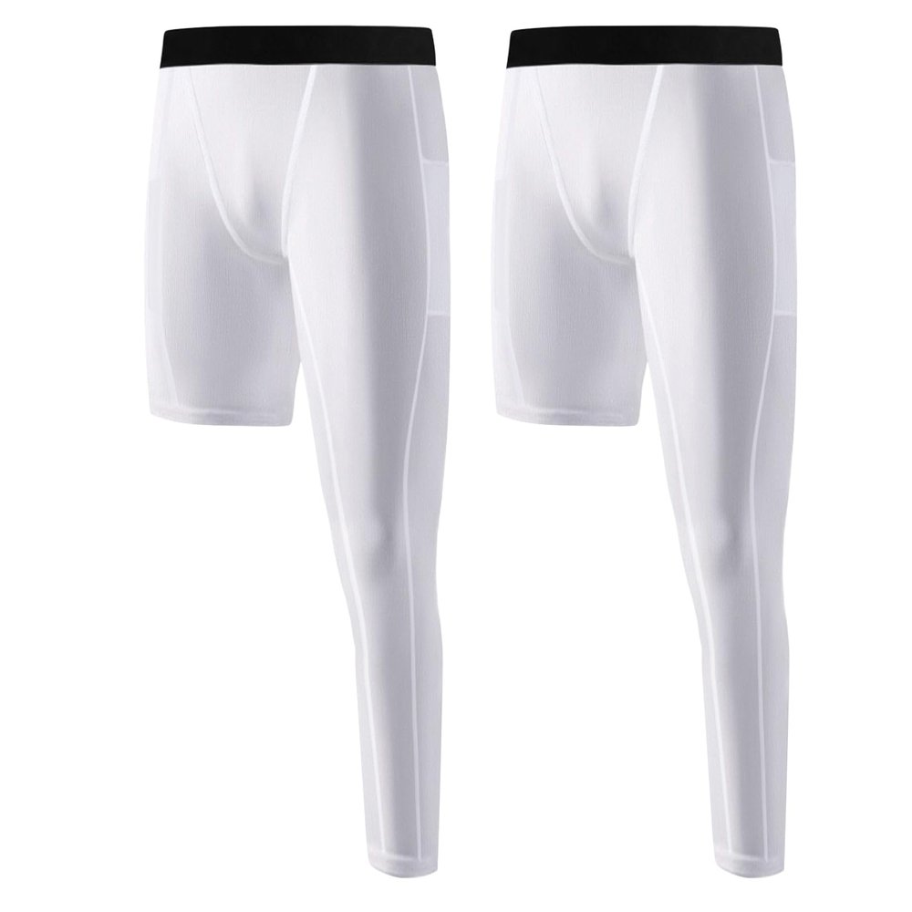 Valcatch Youth Boys' One Leg Compression Pants with Pockets for Basketball Soccer Running Athletic Tights Leggings Base Layer