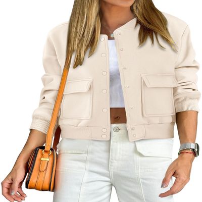 ANRABESS Women Cropped Bomber Jacket 2025 Fashion Casual Trendy Varsity Y2k Jackets Fall Outfits Beige X-Large