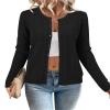 Arach&Cloz Womens 2025 Lightweight Button Down Long Sleeve Business Casual Clothes Crew Neck Soft Knit Fall Black Cardigan Summer Fashion Outfits Trendy Ribbed Sweater Tops view 1