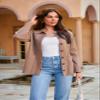 GRACE KARIN Womens Collared Cardigan 2024 Winter Trendy Button Down Open Front Long Sleeve Knit Cardigans Reddish Brown L view 3
