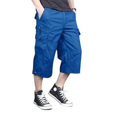 MAGNIVIT Mens Capri Long Twill Cargo Shorts Below Knee 3/4 Cargo Shorts Cotton Relaxed Fit Casual Multi-Pocket ColouredBlue 33